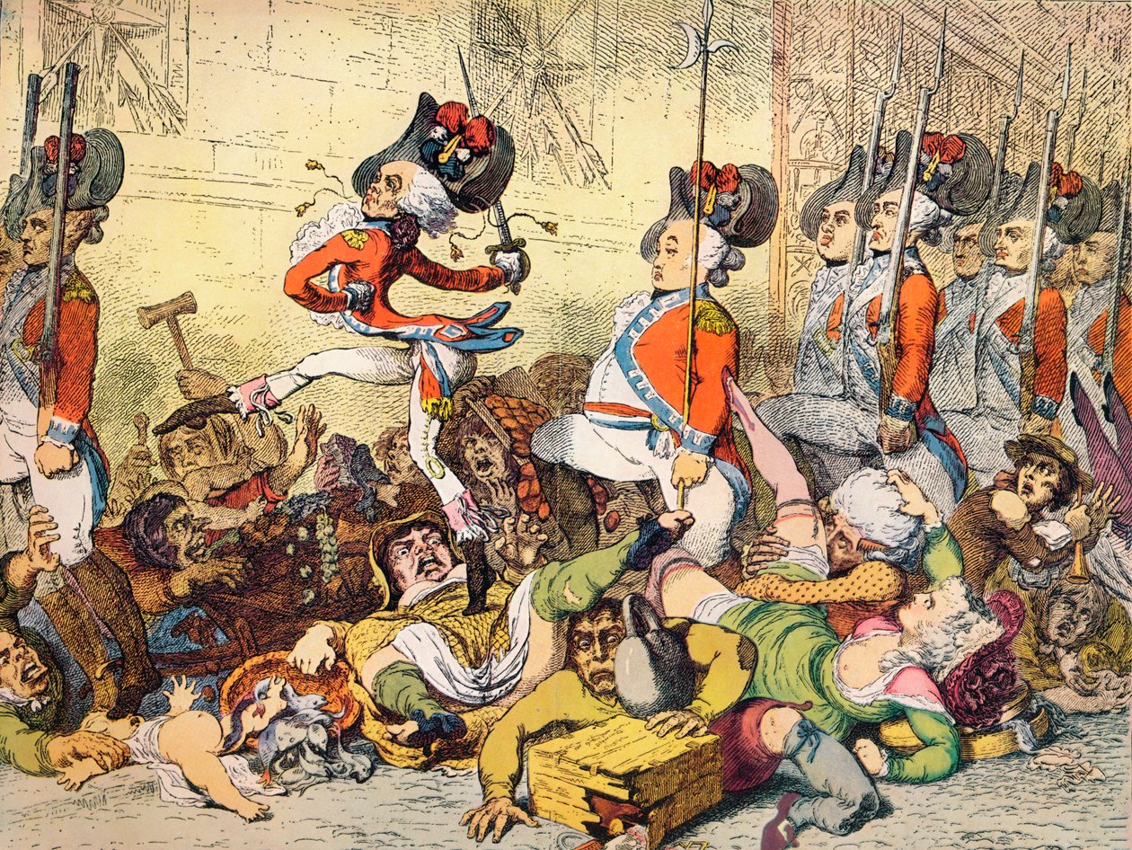 Marsz do Banku, 1787 autorstwa James Gillray
