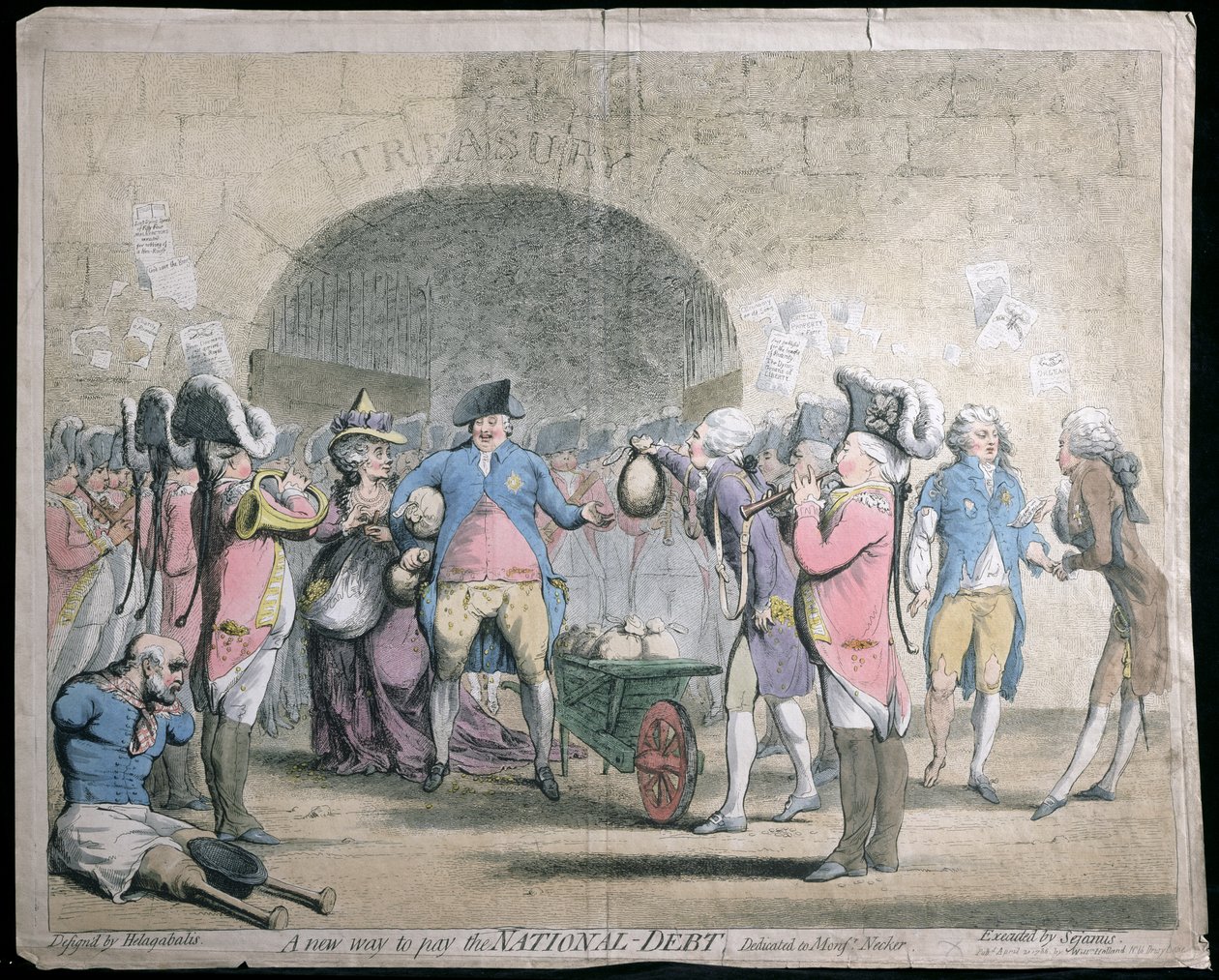 Nowy sposób spłaty długu narodowego, wyd. W. Hollanda w 1786 r. (akwaforta i grawer ręcznie kolorowana) autorstwa James Gillray