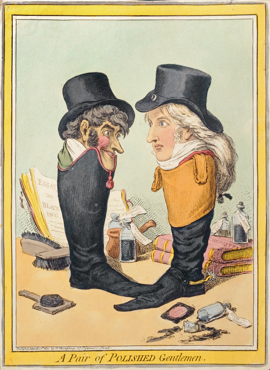 Para wypolerowanych dżentelmenów, wydana przez Hannah Humphrey w 1801 roku (akwaforta ręcznie kolorowana) autorstwa James Gillray