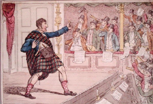 Parodia Solilokwium Makbeta w Covent Garden Theatre, wydana przez Walkera w 1809 r. (akwaforta ręcznie kolorowana) autorstwa James Gillray