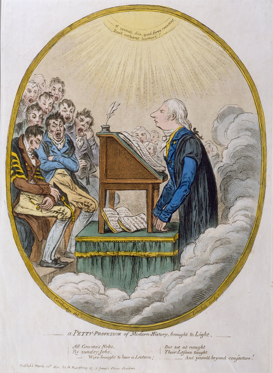 A Petty Professor of Modern History wydobyty na światło dzienne, opublikowana przez Hannah Humphrey w 1810 (akwaforta z akwatintą) autorstwa James Gillray