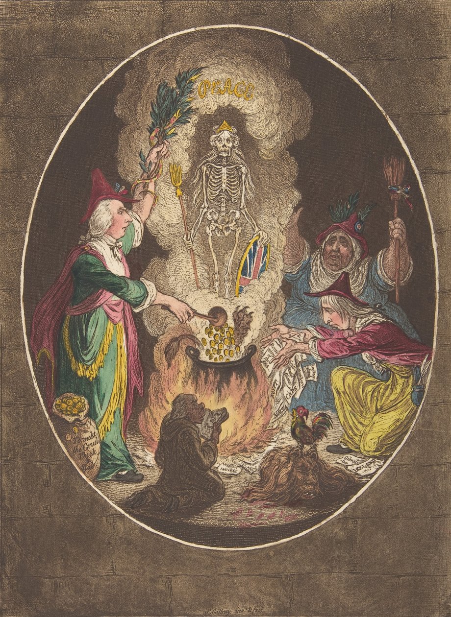 Fantasmagoria — wyczarowywanie sceny uzbrojonego szkieletu, 5 stycznia 1803 r., 5 stycznia 1803 r. autorstwa James Gillray