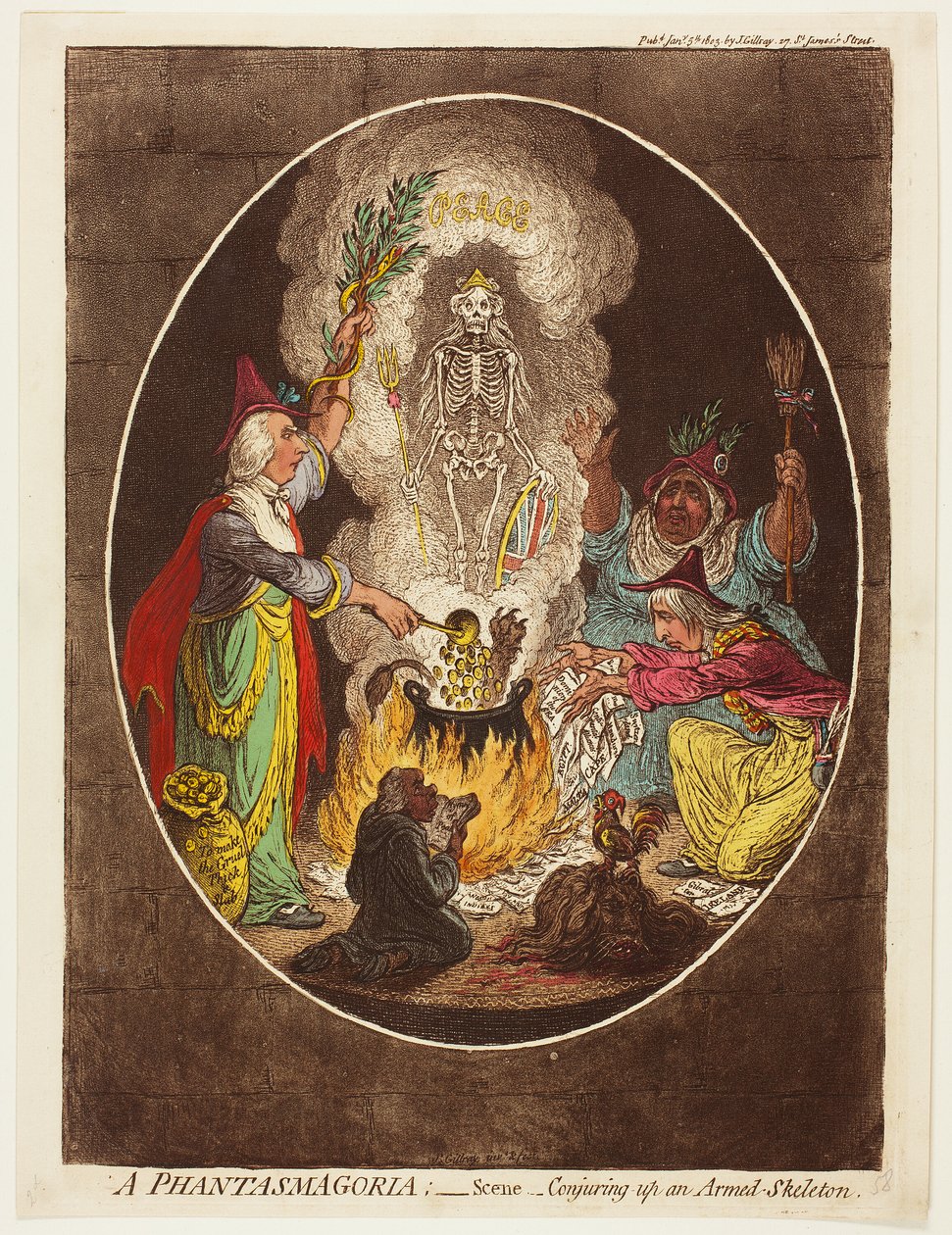 Fantasmagoria - Scena - Wyczarowanie uzbrojonego szkieletu autorstwa James Gillray
