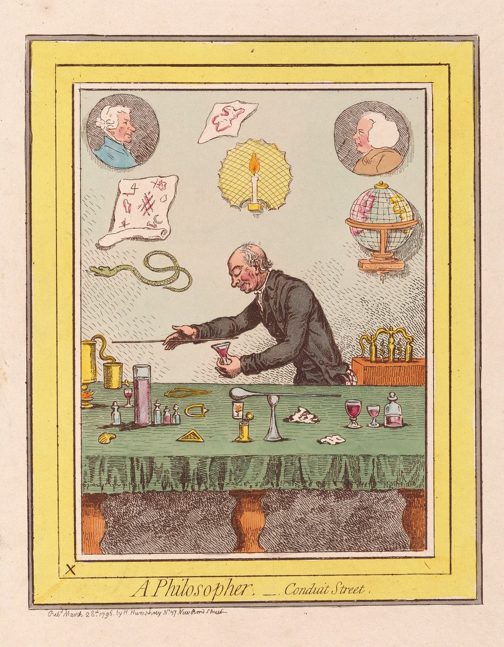 Filozof: Conduit Street, wyd. 1796 (grawerowanie ręcznie kolorowane) autorstwa James Gillray