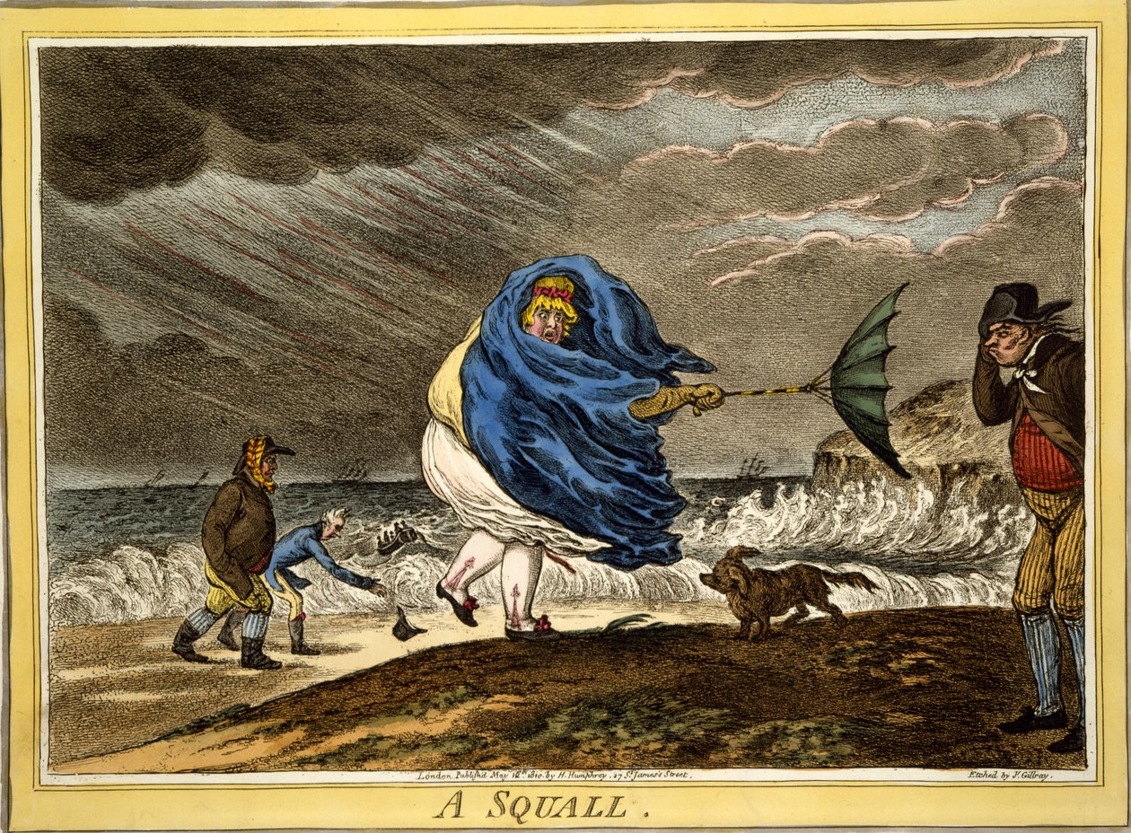 Szkwał, wyd. H Humphrey, Londyn, 1810 (ręcznie barwiony grawerunek) autorstwa James Gillray
