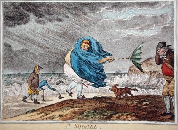 Szkwał, opublikowany przez Hannah Humphrey w 1810 r. (akwaforta ręcznie kolorowana) autorstwa James Gillray