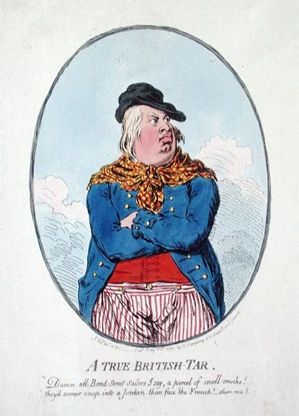 Prawdziwa brytyjska smoła, opublikowana przez Hannah Humphrey w 1795 r. (akwaforta ręcznie kolorowana) autorstwa James Gillray