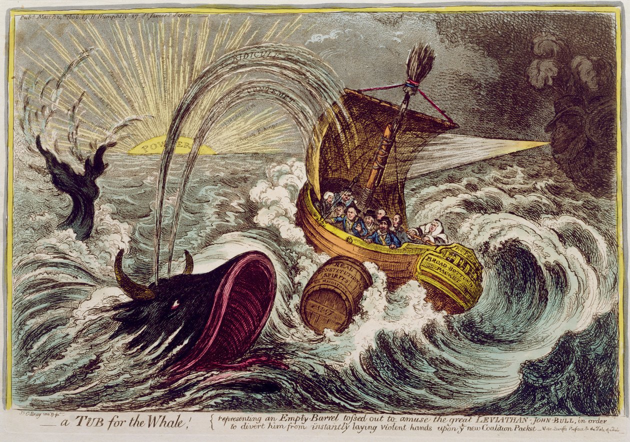 Wanna dla wieloryba! wydane przez Hannah Humphrey w 1806 r. (akwaforta ręcznie kolorowana) autorstwa James Gillray