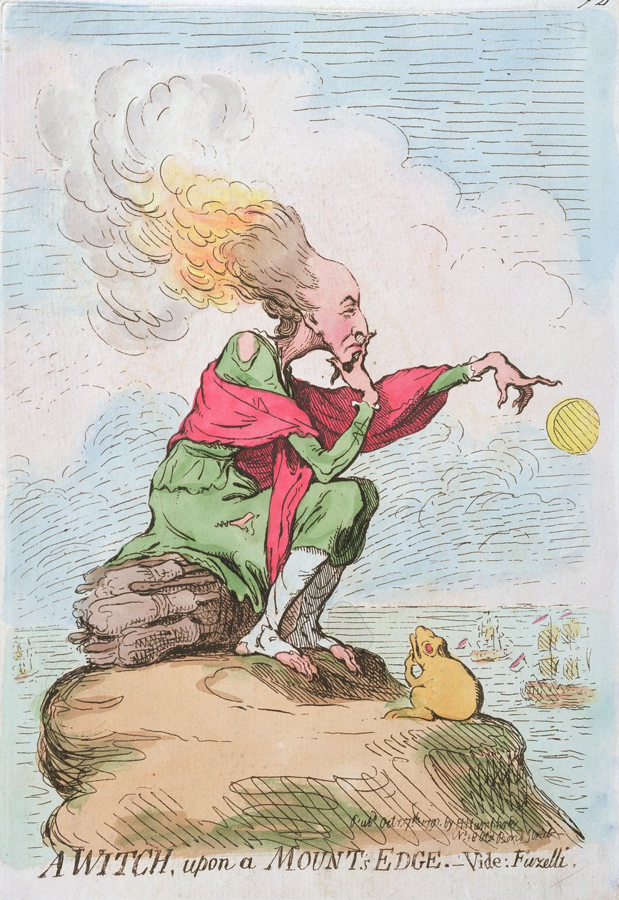 Czarownica na skraju góry lub Fuzelli, opublikowana przez Hannah Humphrey w 1791 r. (akwaforta ręcznie kolorowana) autorstwa James Gillray