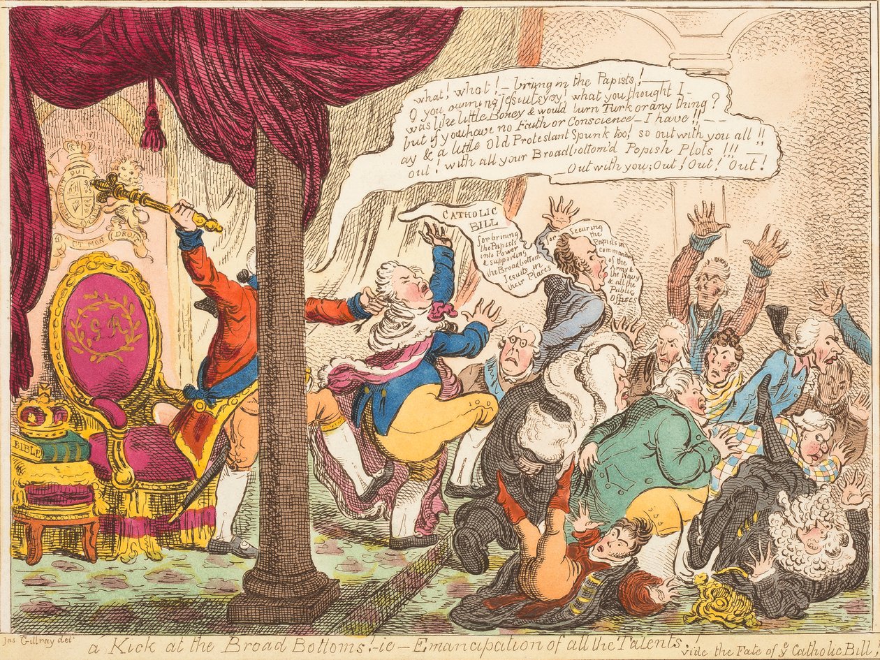 Kopnięcie w szerokie dno! – czyli Emancypacja wszystkich talentów! autorstwa James Gillray