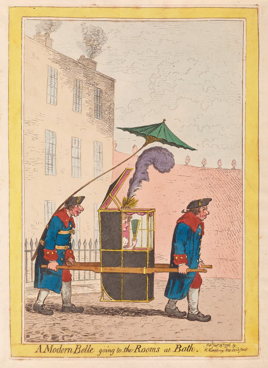 Nowoczesna Belle idąca do pubu Rooms at Bath. 1796 (grawerowanie ręcznie kolorowane) autorstwa James Gillray