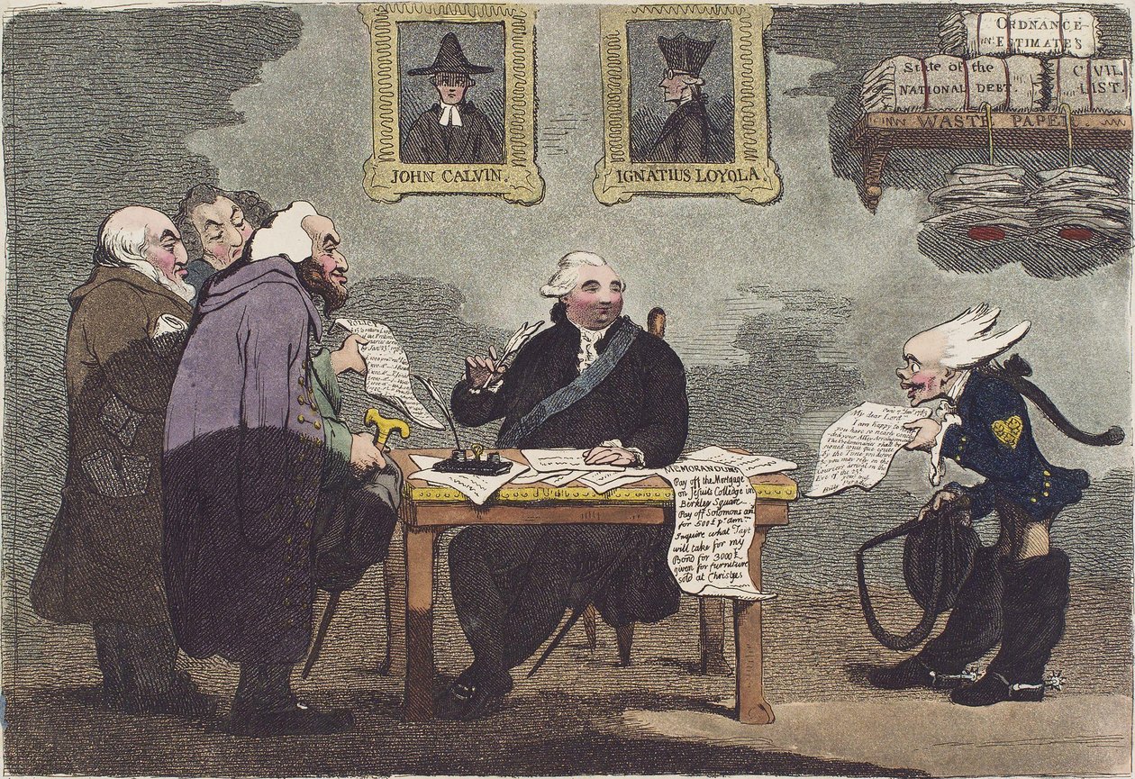 Szlachetny lord, w obliczu zbliżającego się pokoju, zbyt zajęty, by zająć się wydatkowaniem miliona publicznych pieniędzy autorstwa Jamesa Gillraya (przycięte) autorstwa James Gillray