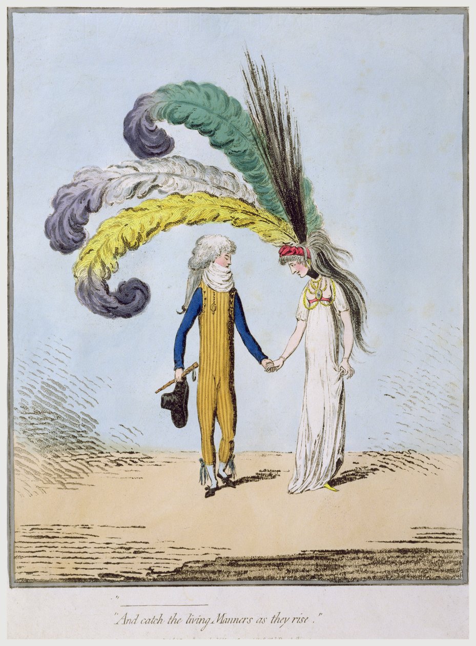 „I złap żywe maniery, gdy wstają”, opublikowana przez Hannah Humphrey (akwaforta ręcznie kolorowana) autorstwa James Gillray