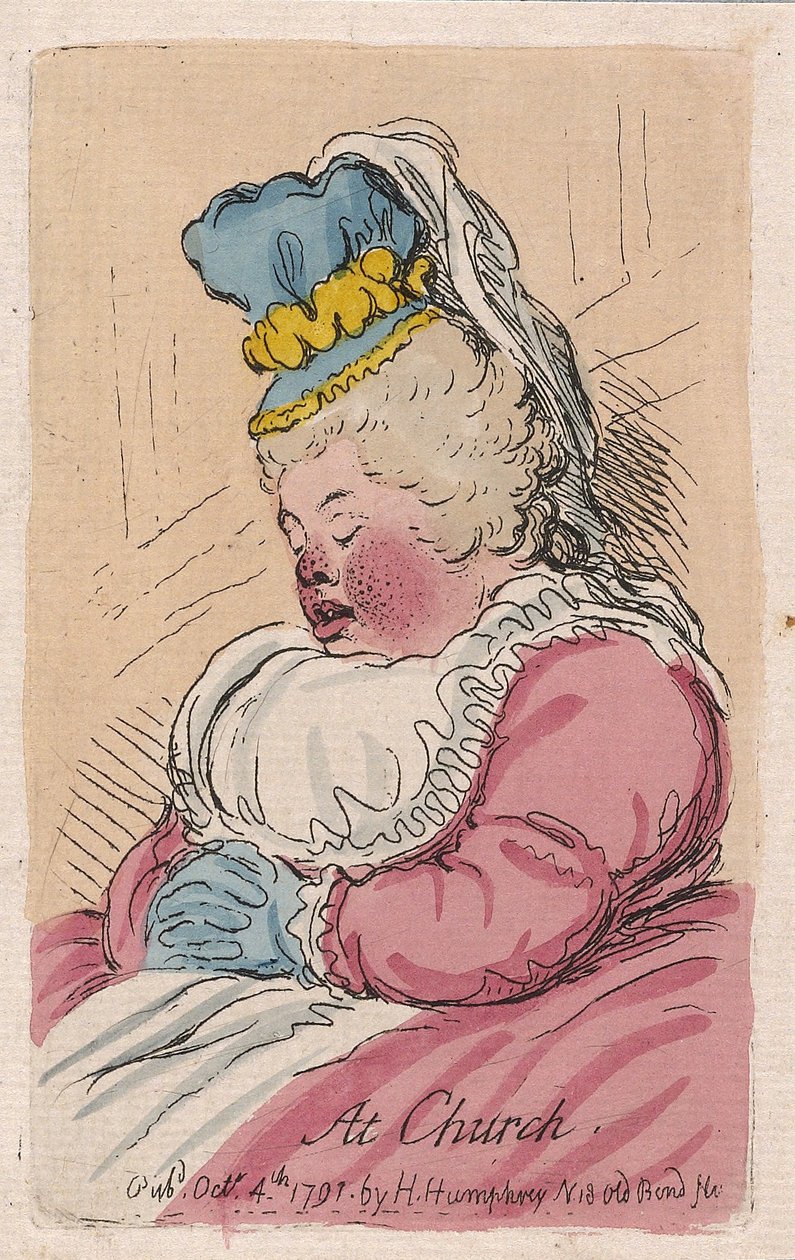 W Kościele, wyd. 1791 (grawerowanie ręcznie kolorowane) autorstwa James Gillray