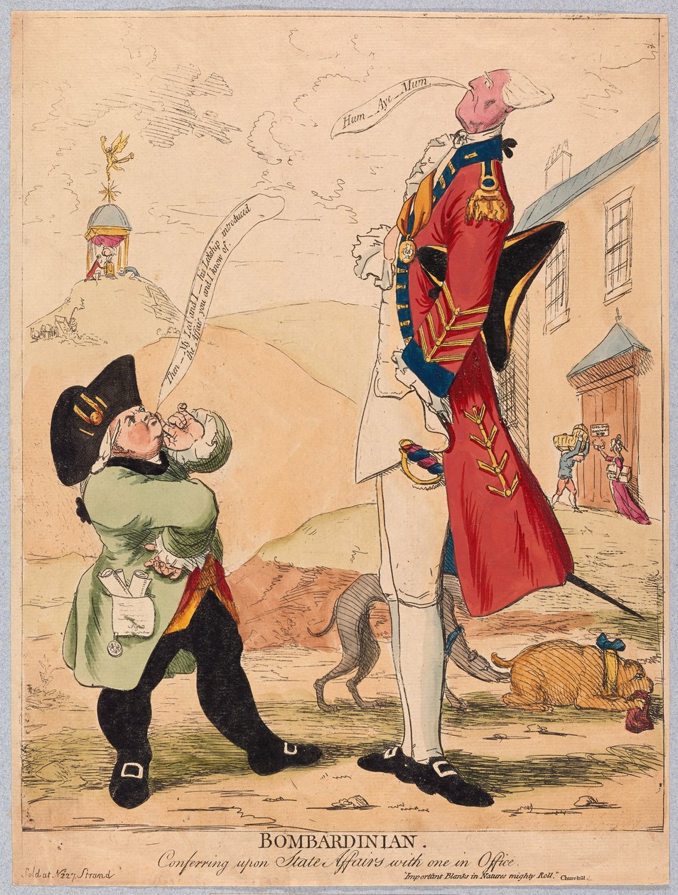 Bombardyński, narada do spraw państwowych z jednym w Urzędzie, wyd. 1779 (ręcznie kolorowane grawerowanie) autorstwa James Gillray