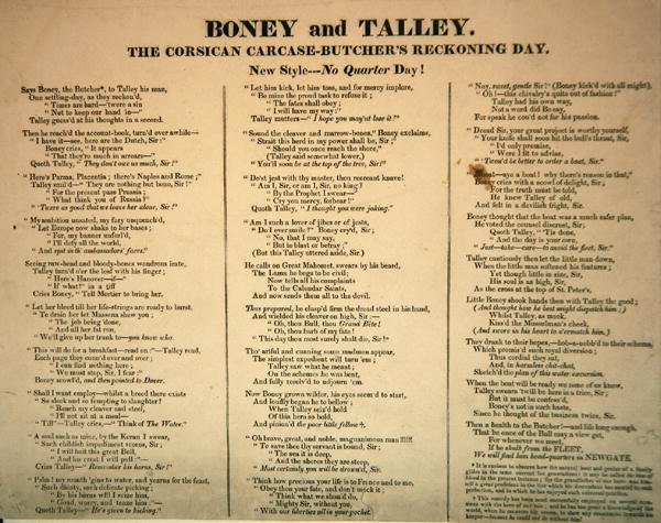 Boney and Talley, The Corsican Carcase - Butchers Reckoning Day, opublikowane przez Hannah Humphrey, 1803 (tekst ballady towarzyszący 253713) autorstwa James Gillray