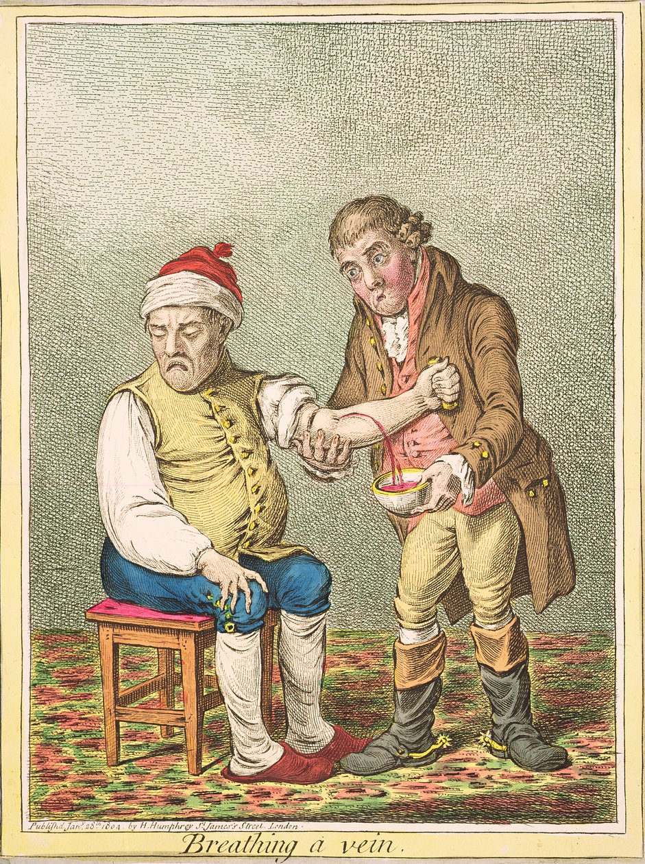 Breathing a Vein, opublikowane przez Hannah Humphrey, 1804 autorstwa James Gillray