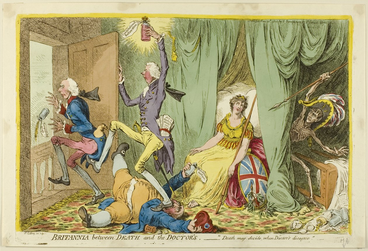 Brytania między śmiercią a lekarzami autorstwa James Gillray