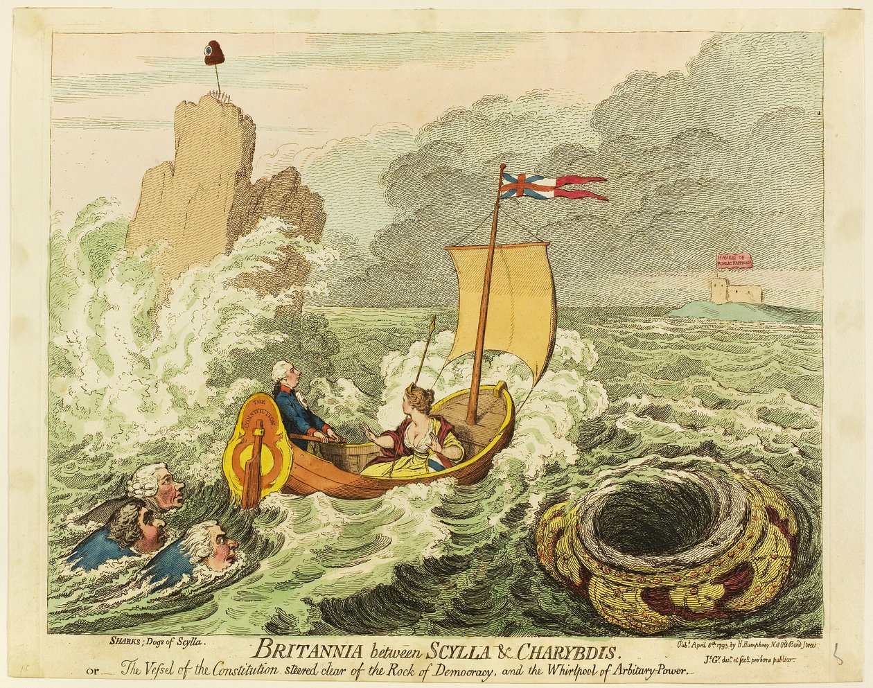 Britannia między Scyllą a Charybdą autorstwa James Gillray