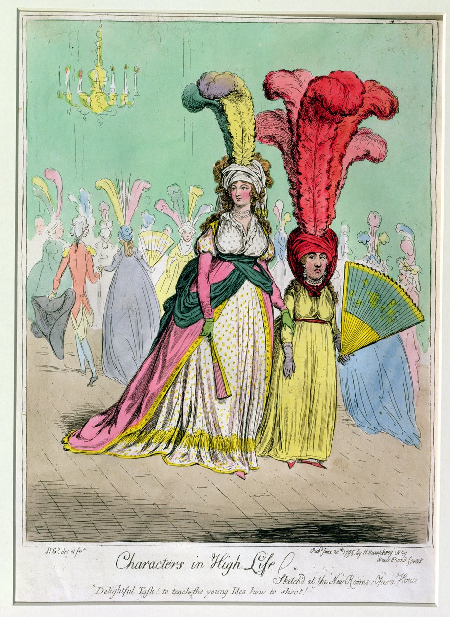 Postacie w High Life, wydane przez Hannah Humphrey w 1795 r. (akwaforta ręcznie kolorowana) autorstwa James Gillray