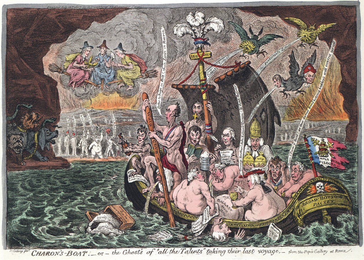 Charons Boat lub The Ghosts of all the Talents odbywa ostatnią podróż, 1807 autorstwa James Gillray