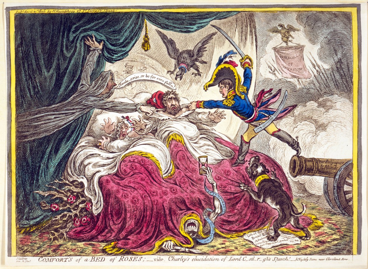 Wygoda łoża róż: wyd. Hannah Humphrey, 21 kwietnia 1806 (ręcznie kolorowane grawerowanie) autorstwa James Gillray