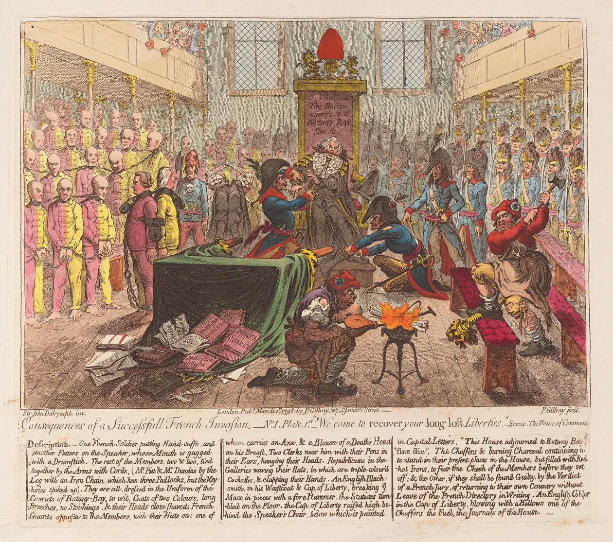 Konsekwencje udanej francuskiej inwazji pub. 1798 (ręcznie kolorowane grawerowanie) autorstwa James Gillray