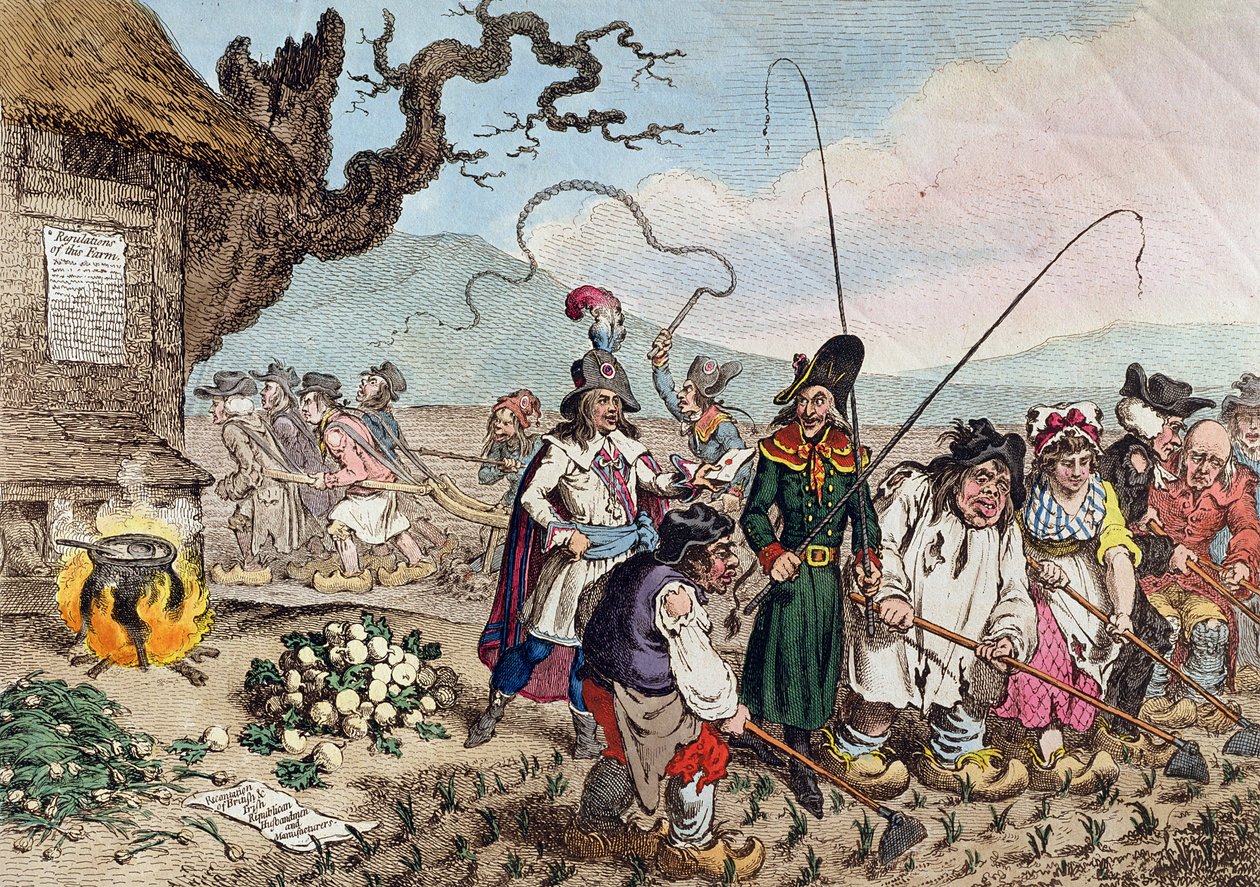 Konsekwencje udanej francuskiej inwazji, czyli uczymy angielskich republikanów pracować autorstwa James Gillray