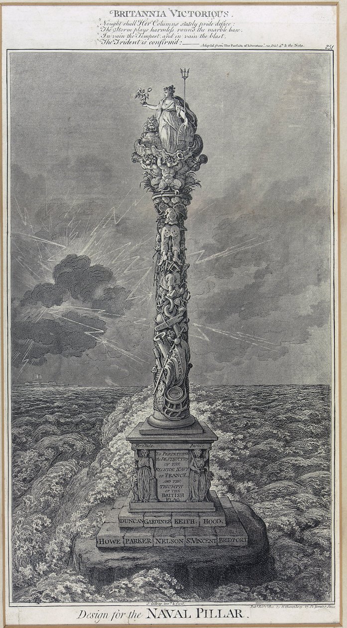 Projekt kolumny marynarki wojennej "Britannia Victorious" Akwaforta z 1800 roku, autorstwa Jamesa Gillraya (1757-1815). autorstwa James Gillray