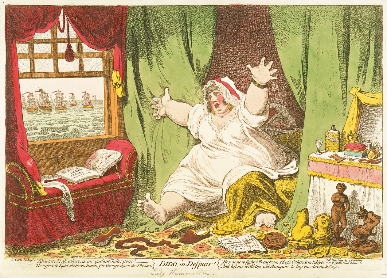 Dydona w rozpaczy, wyd. Hannah Humphrey, 1801 (ręcznie barwiony grawerunek) autorstwa James Gillray