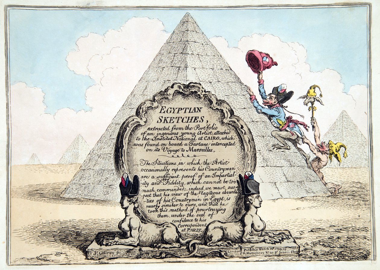 Szkice egipskie, opublikowane przez Hannah Humphrey w 1799 roku (akwaforta ręcznie kolorowana) autorstwa James Gillray