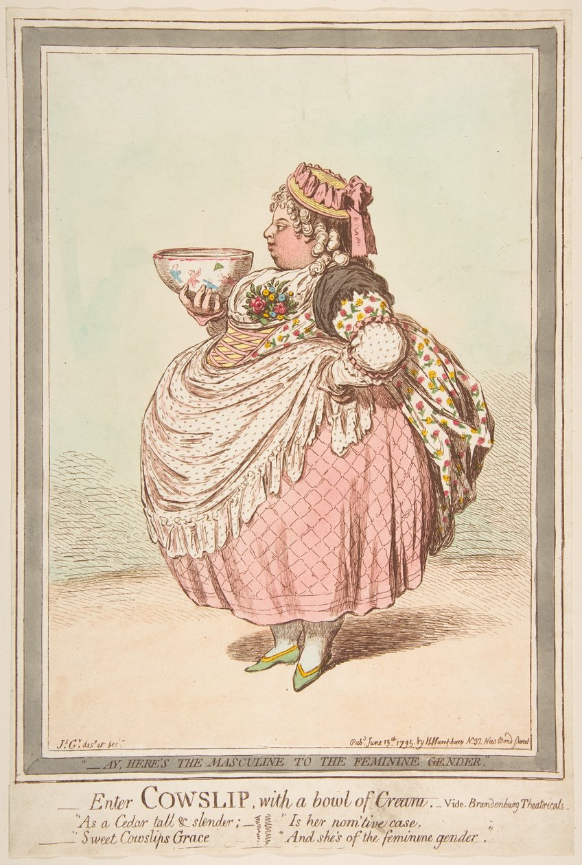 Wejdź do Cowslip z miską śmietany. - vide Teatry Brandenburskie, 13 czerwca 1795 r. autorstwa James Gillray