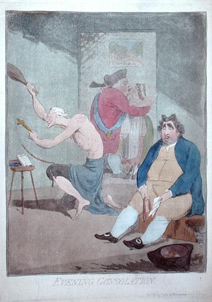 Pociecha wieczorna, wydana przez Williama Humphreya w 1785 r. (akwaforta ręcznie kolorowana) autorstwa James Gillray