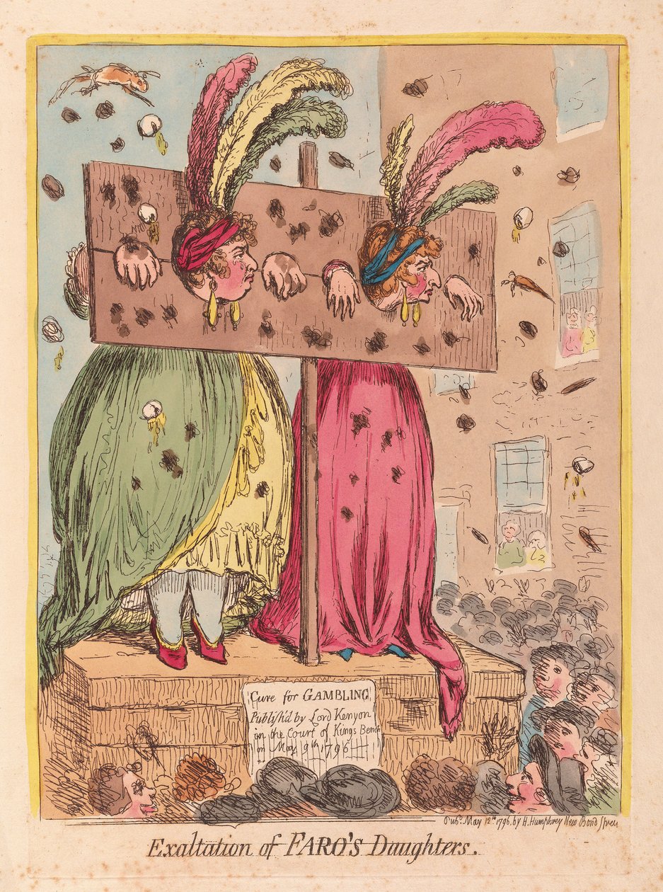 Podwyższenie Córek Faros, wyd. 1796 (grawerowanie ręcznie kolorowane) autorstwa James Gillray