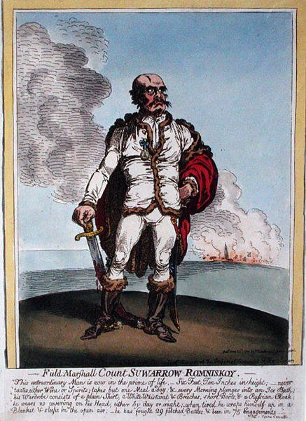Marszałek polny hrabia Suwarrow-Rominiskoy (1729-1800) wydany przez Hannah Humphrey w 1799 r. (akwaforta ręcznie kolorowana) autorstwa James Gillray