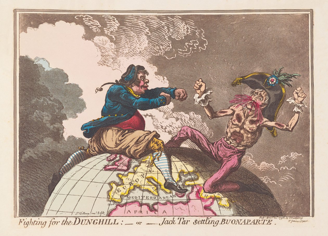 Walka o gnojowisko lub Jack Tar rozliczenia Buonaparte, wyd. 1798 (ręcznie kolorowane grawerowanie) autorstwa James Gillray