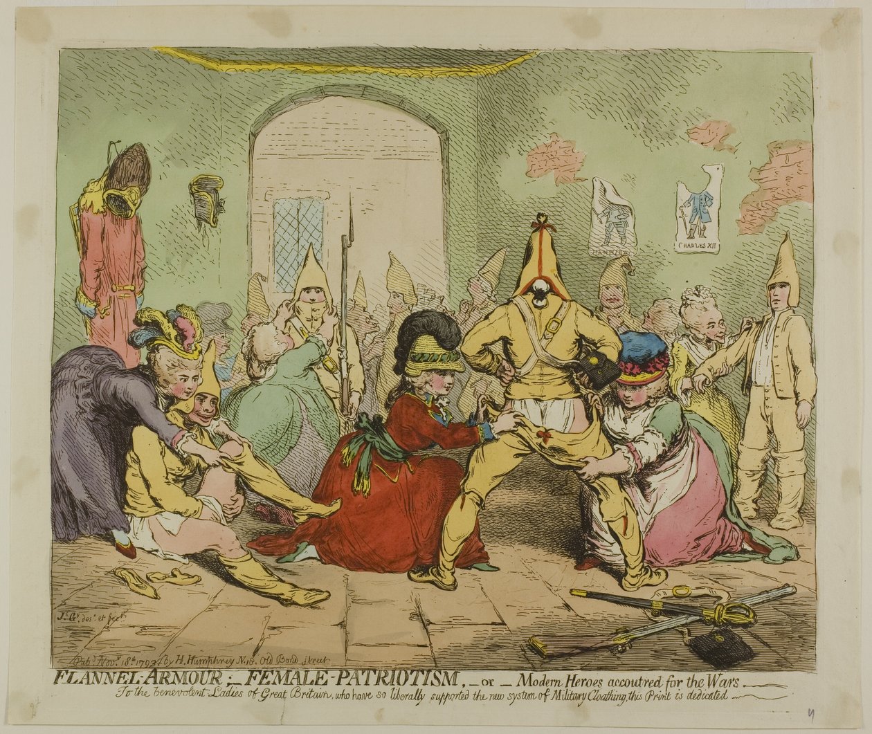 Zbroja flanelowa; Patriotyzm kobiet autorstwa James Gillray