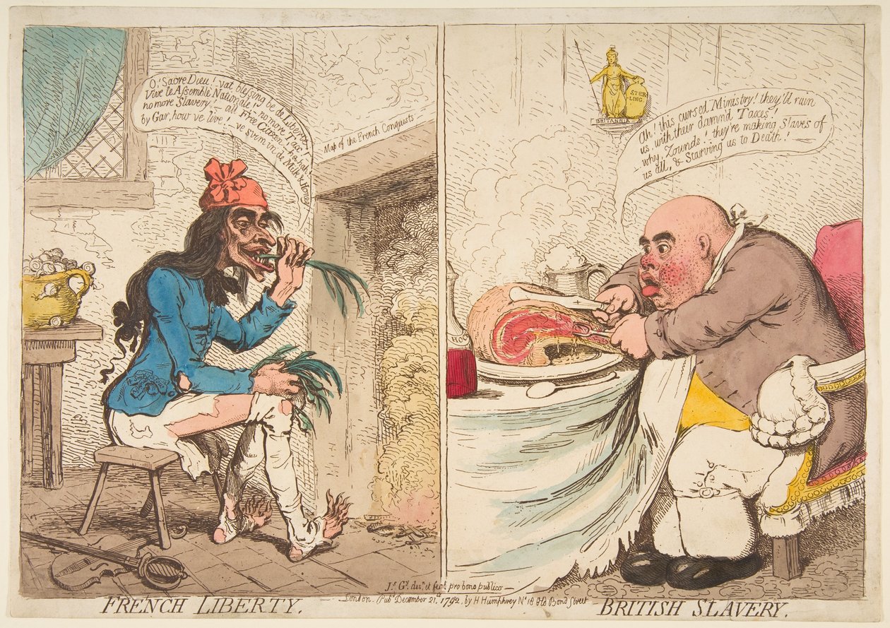 Wolność francuska - Niewolnictwo brytyjskie, 21 grudnia 1792 r. autorstwa James Gillray