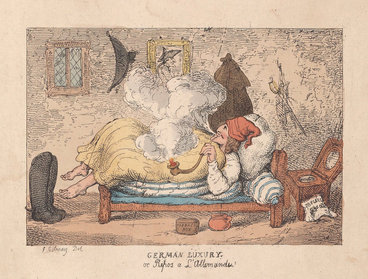 German Luxury or Repos a LAllemande, wyd. 1800 (ręcznie kolorowe grawerowanie) autorstwa James Gillray