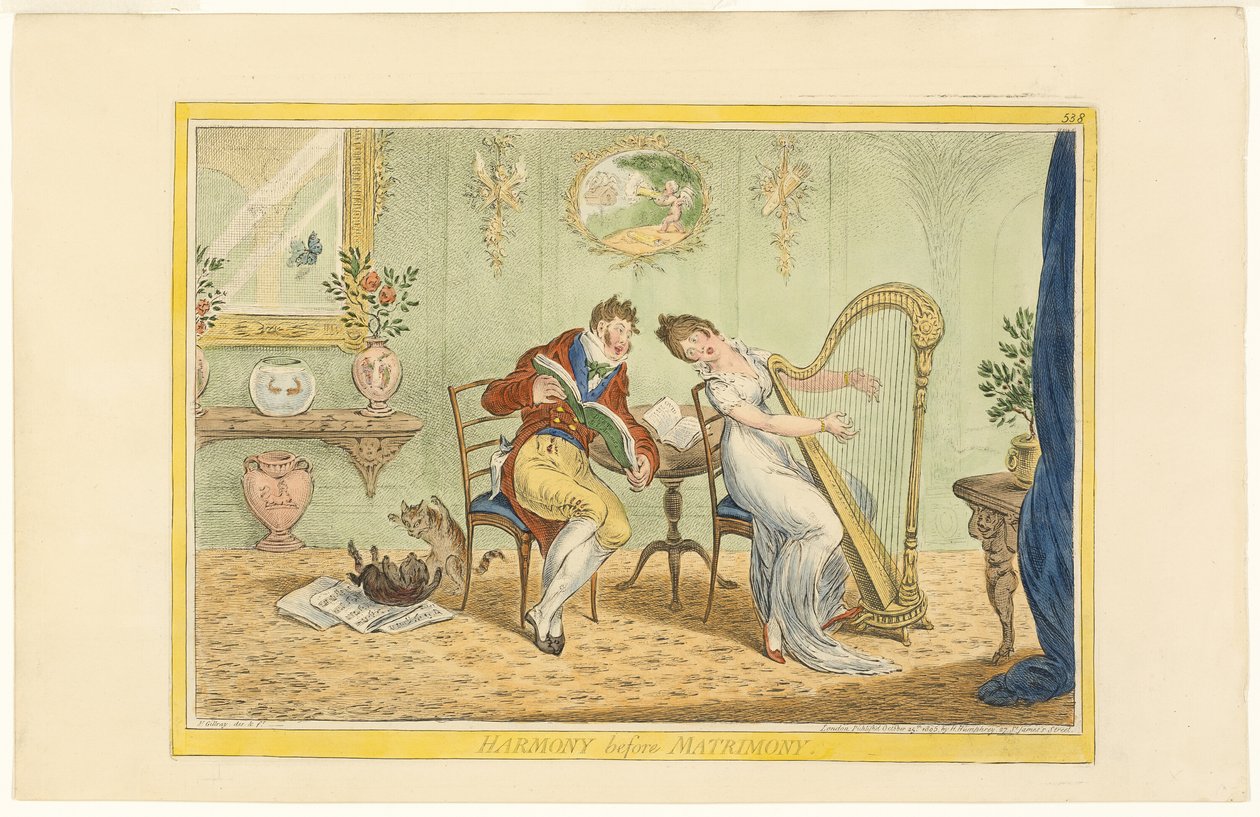 Harmonia przed małżeństwem (recto); Oczyszczenie Bramy Pięciu Prętów (verso) autorstwa James Gillray