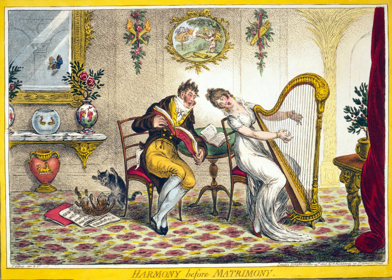 Harmonia przed małżeństwem, wyd. Hannah Humphrey, 25 października 1805 r. (ręcznie kolorowane grawerowanie) autorstwa James Gillray
