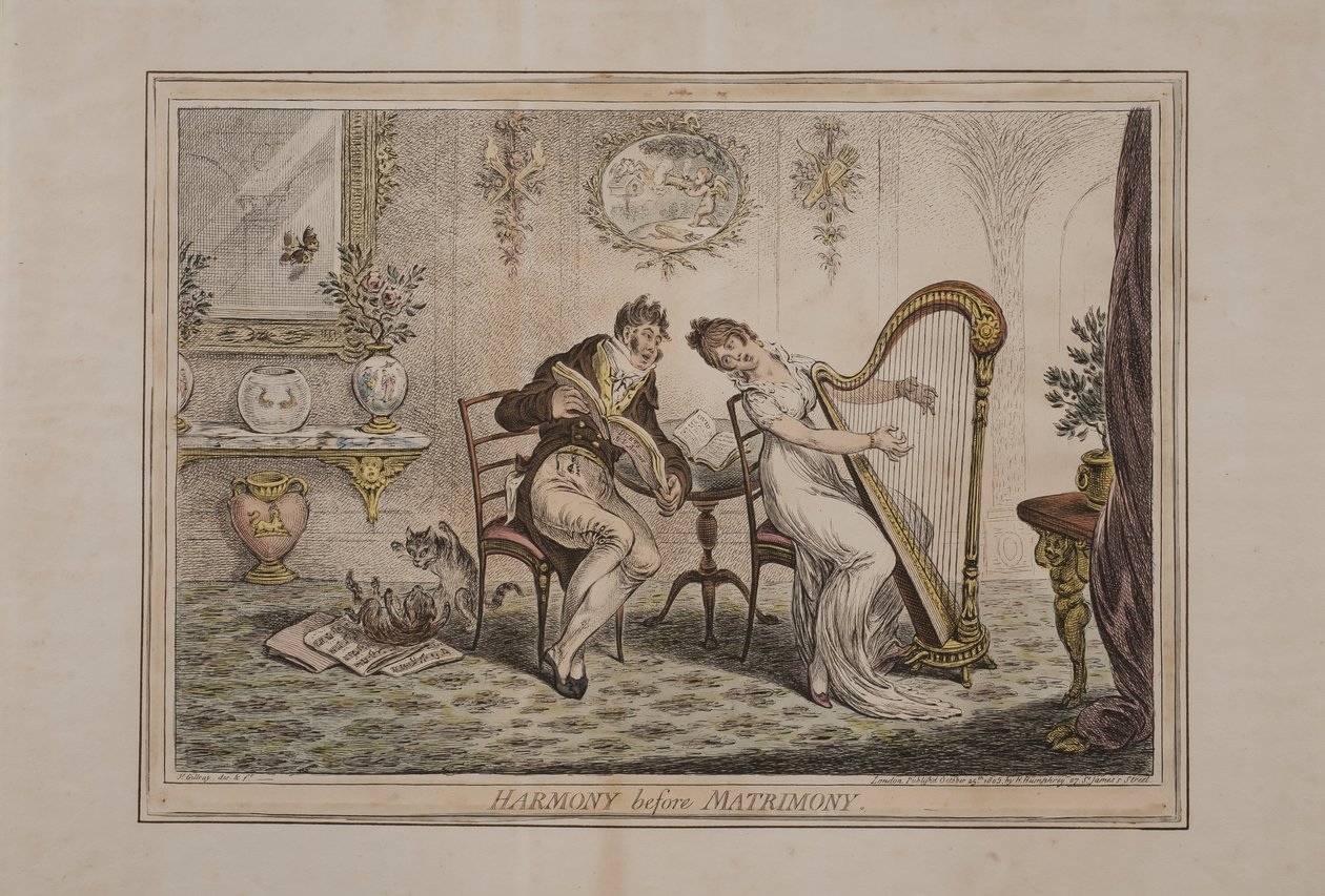 Harmonia przed małżeństwem, wydana przez Hannah Humphrey, 1805 (akwaforta ręcznie kolorowana) autorstwa James Gillray