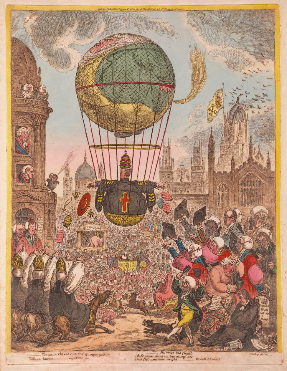 Kieruje swoim Lotem, wyd. 1810 (ręcznie kolorowane grawerowanie) autorstwa James Gillray