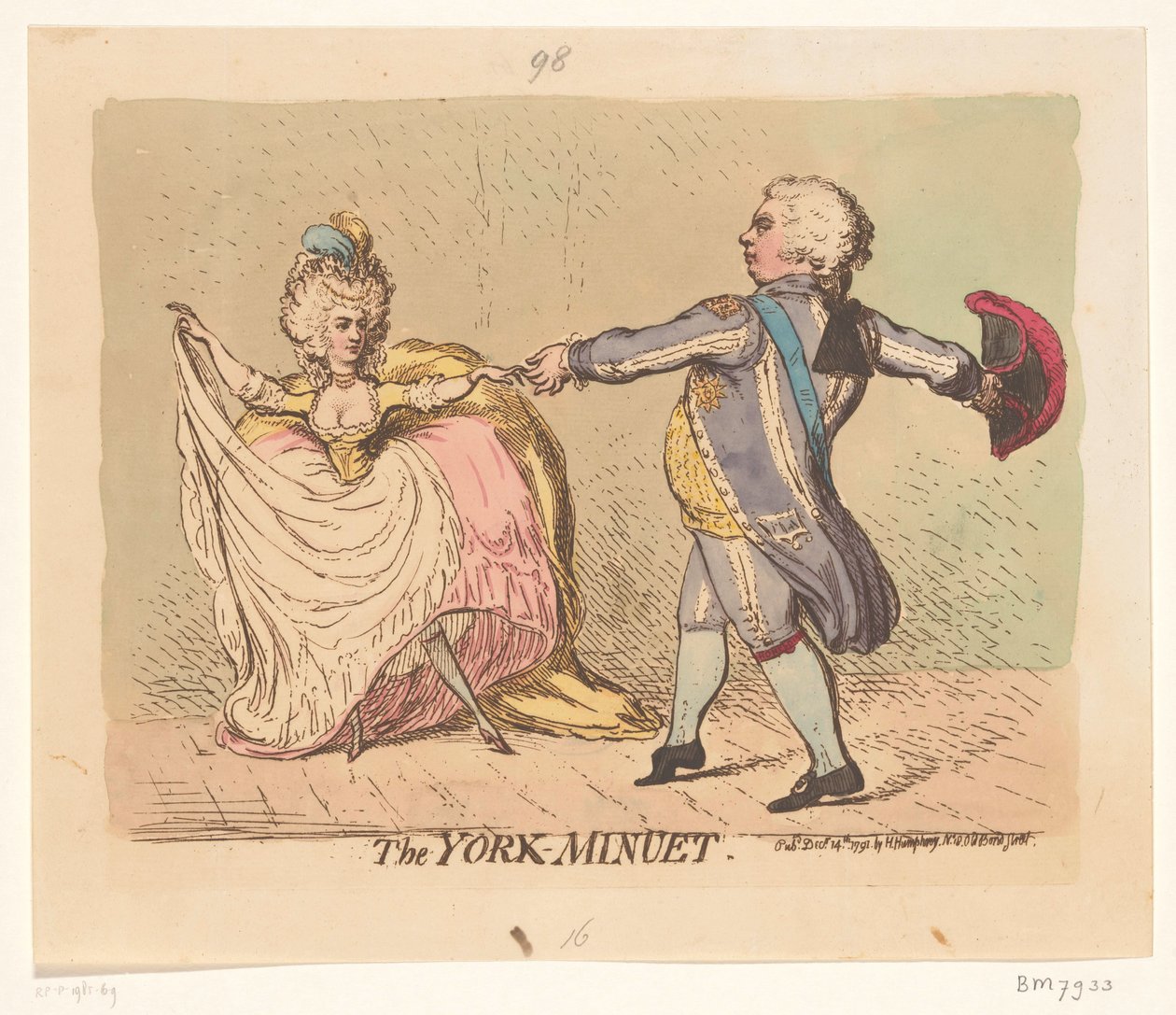 Księżna Yorku i książę Walii tańczą menueta, 1791 York Menuet (tytuł na obiekcie) autorstwa James Gillray