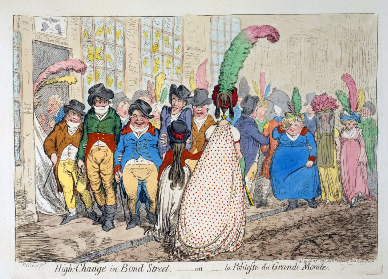 High Change in Bond Street or la Politesse du Grande Monde, 1796 (rycina ręcznie kolorowana) autorstwa James Gillray