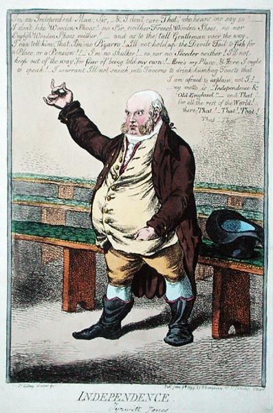 Niepodległość, czyli Tyrwhitt Jones, opublikowana przez Hannah Humphrey w 1799 r. (akwaforta ręcznie kolorowana) autorstwa James Gillray