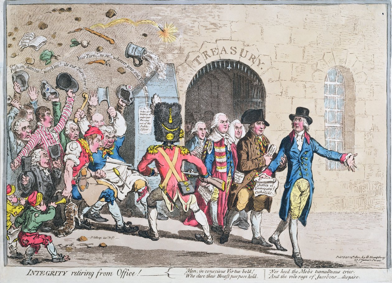 Uczciwość odchodząca na emeryturę, wydana przez Hannah Humphrey w 1801 r. (akwaforta z akwatintą) autorstwa James Gillray