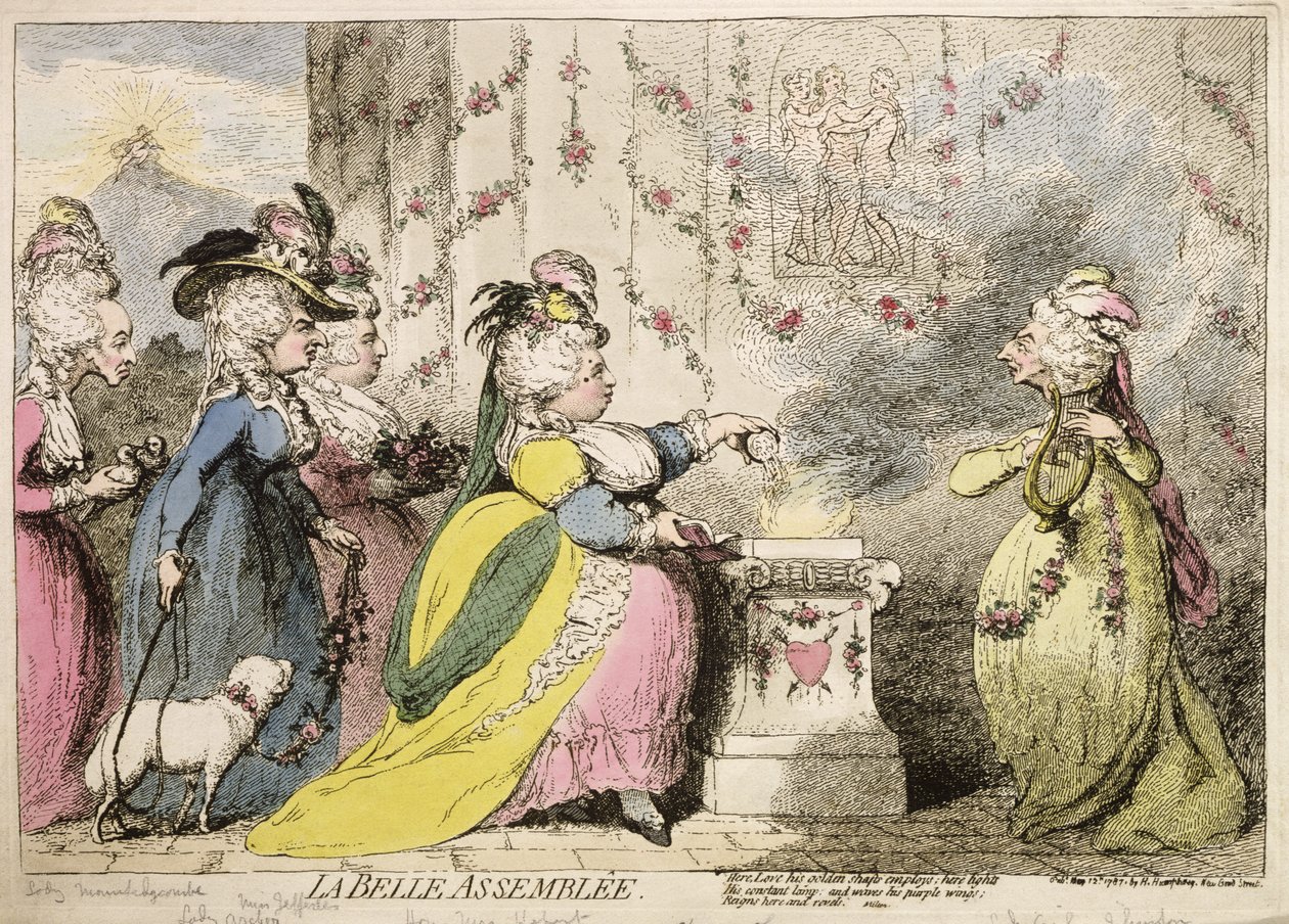 La Belle Assemblee, wydana przez Hannah Humphrey w 1787 roku (akwaforta ręcznie kolorowana) autorstwa James Gillray