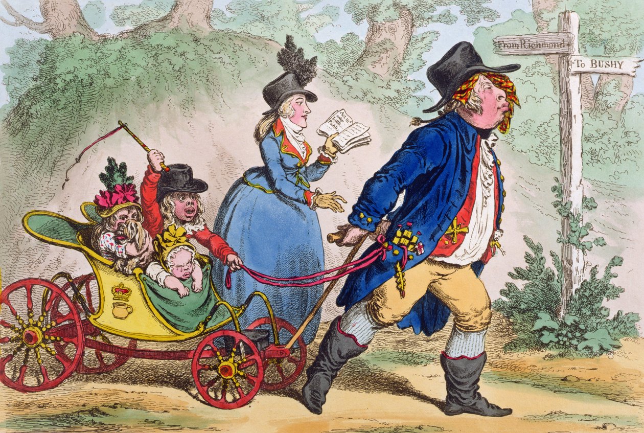 La Promenade en Famille, czyli szkic z życia, wydana przez Hannah Humphrey w 1797 r. (akwaforta ręcznie kolorowana) autorstwa James Gillray