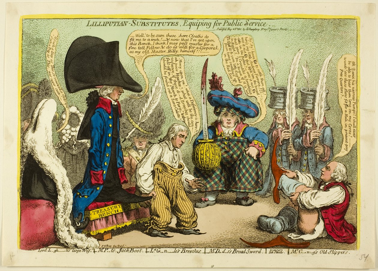 Zastępcy Liliputów, wyposażenie do służby publicznej autorstwa James Gillray